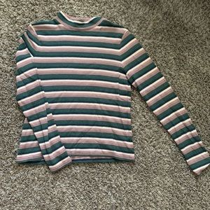 M American Eagle Striped, Mock Neck, Fitted Sweater